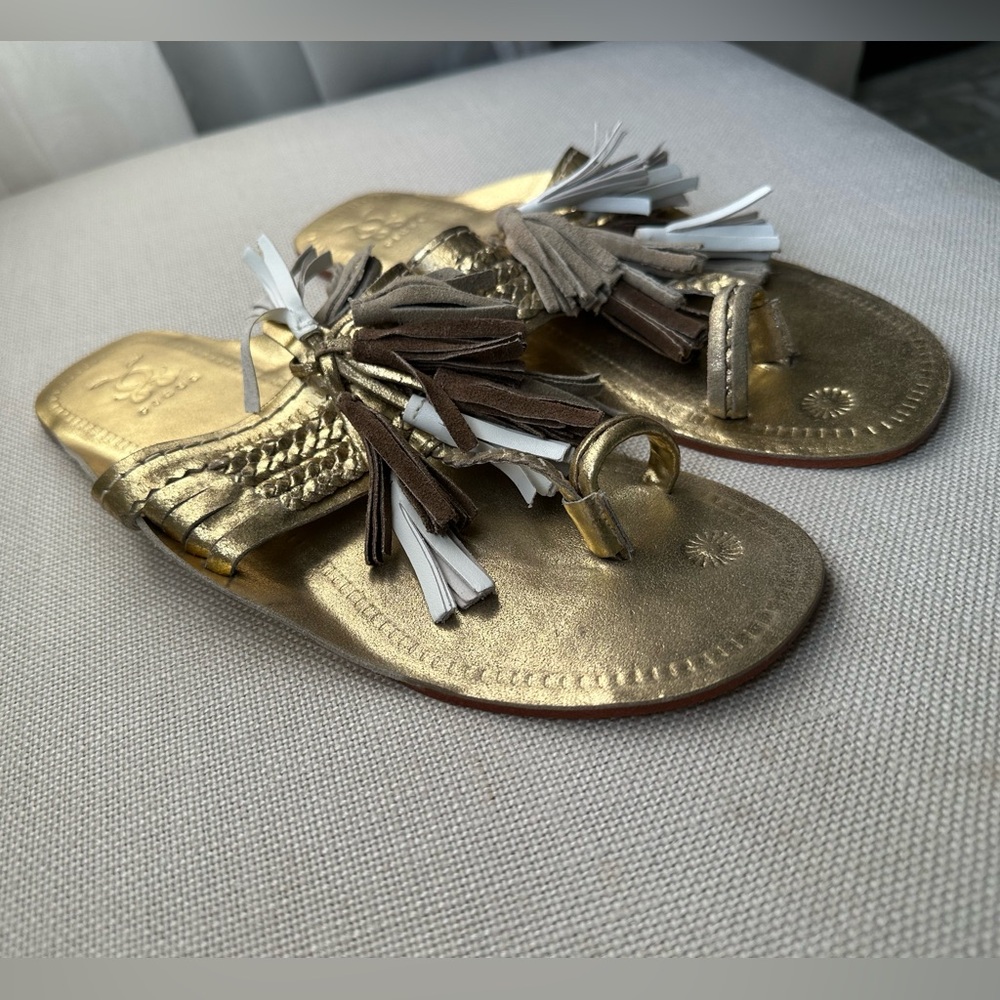 Metallic Gold Tassel Toe-Ring Sandals for Women